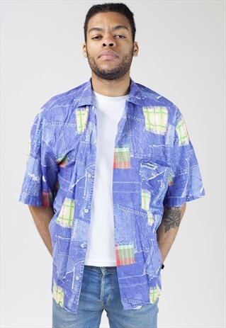 VINTAGE 90S FARM PATCH PATTERNED SHIRT