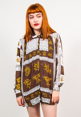 VINTAGE 90'S BROWN PATTERN LONG SLEEVE SHIRT