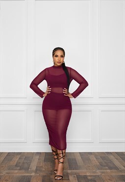 Fine wine ruched bodycon dress - wine red