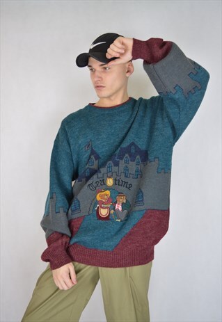 VINTAGE MULTICOLOUR KNITTED RETRO 80'S SWEATSHIRT