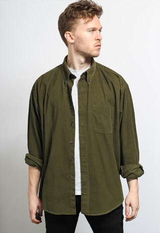 VINTAGE CORDUROY CORD SHIRT GREEN
