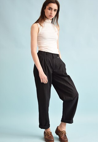 80'S RETRO STRIPED REGULAR WAIST OVERSIZED TROUSERS