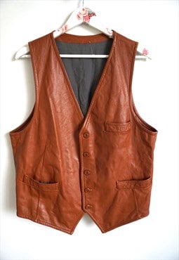 Vintage Brown Genuine Leather Vest Biker Rocker Top Classic