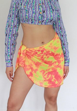 Y2K ORANGE FLAME WRAP SARONG MINI SKIRT