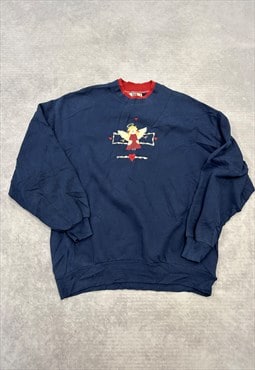 Vintage Sweatshirt Embroidered Angel Patterned Jumper