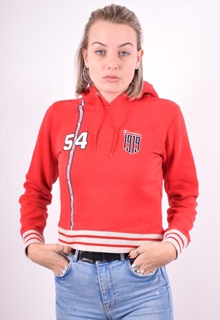 CHAMPION WOMENS VINTAGE HOODIE JUMPER SMALL RED 90'S