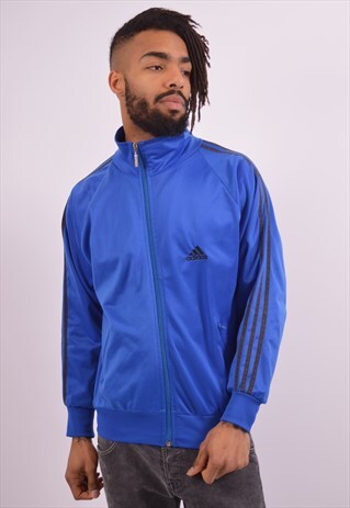 ADIDAS MENS VINTAGE TRACKSUIT TOP JACKET LARGE BLUE 90S