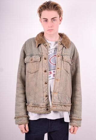 JUST CAVALLI MENS VINTAGE SHERPA DENIM JACKET XL BROWN 90'S