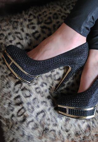 LAST PAIR IN A 5 BLACK SPARKLE GEM PLATFORM STILETTO SHOES
