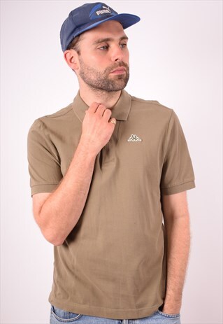 KAPPA MENS VINTAGE POLO SHIRT MEDIUM KHAKI 90S
