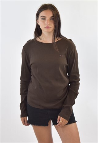 VINTAGE 90S BROWN TOMMY HILFIGER LONG SLEEVE T SHIRT
