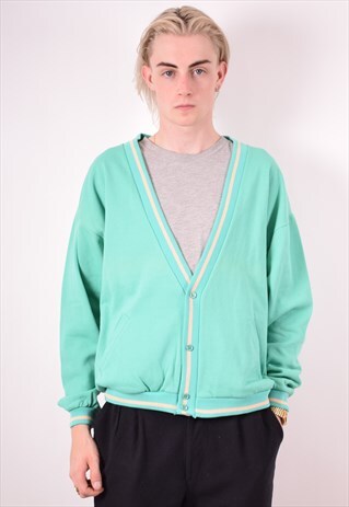 MENS VINTAGE CARDIGAN SWEATER MEDIUM GREEN 90S