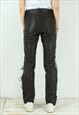 TAPERED BLACK LEATHER PANTS TAPERED LACE UP TROUSERS BIKER