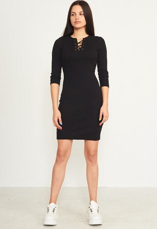 VINTAGE BLACK LONG SLEEVES MINI DRESS