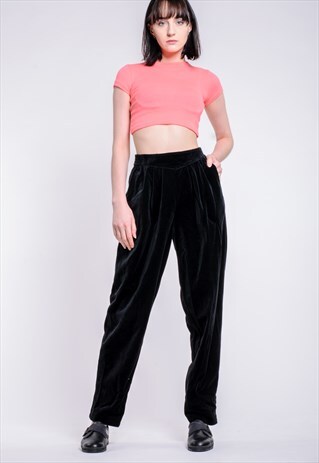 VINTAGE BLACK VELVET RETRO TROUSERS