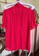 RUFFLE RED POLKA DOT TOP WITH LACE JABOT AND PUFFY SLEEVES
