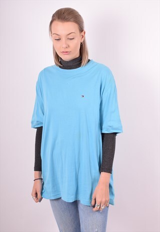TOMMY HILFIGER WOMENS VINTAGE T-SHIRT TOP XL BLUE 90S