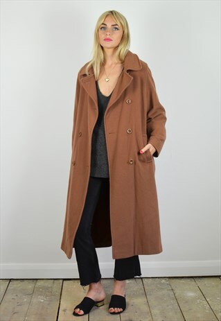 VINTAGE LONG WOOL CAMEL BROWN DUSTER COAT