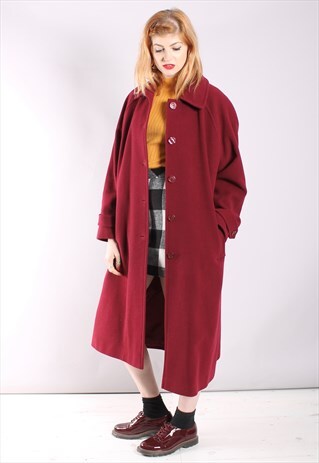VINTAGE 90S MAROON LONG WOOL COAT