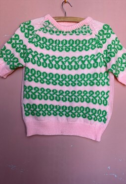 Bubble Gum Pink and green Retro Style New knitted jumper
