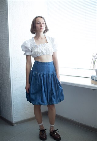 VINTAGE 90'S BLUE DENIM FLARED MINI SKIRT