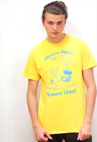 VINTAGE YELLOW GRAPHIC 'TREASURE ISLAND ' PRINT T-SHIRT
