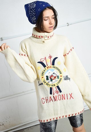 VINTAGE 90S OVERSIZED NOVELTY EMBROIDERED KNIT JUMPER