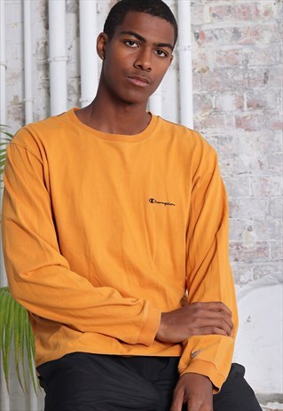 VINTAGE CHAMPION LONG SLEEVE LOGO T-SHIRT YELLOW