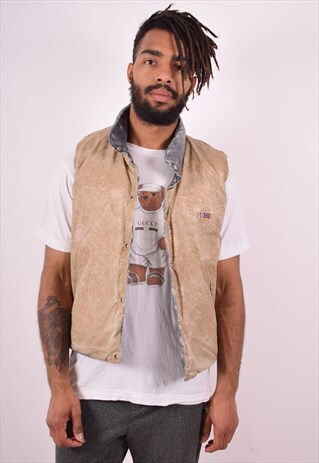 NAPAPIJRI MENS VINTAGE RIVERSIBLE PADDED GILET SMALL BEIGE
