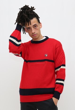 80'S VINTAGE FILA RED SWEATER PADDED SLEEVES