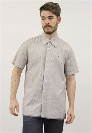 VINTAGE BEIGE AND BROWN STRIPED TOMMY HILFIGER SHIRT