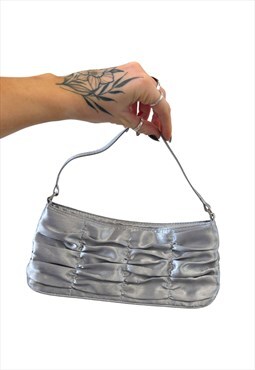 Vintage Y2k Silver Satin Ruched Handbag