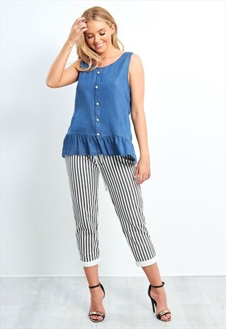 CHARCOAL STRIPED TURNED UP HEM TROUSERS