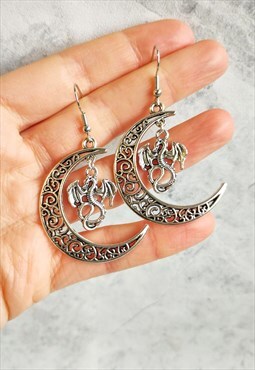Statement Moon Mythical Dragon Earrings