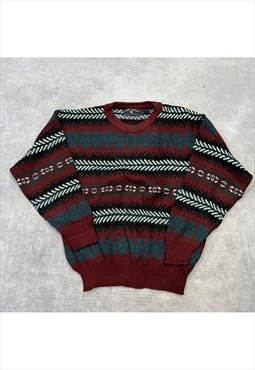 Vintage Knitted Jumper Abstract Patterned Grandad Sweater