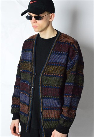 VINTAGE 90S COLOURFUL WOOL KNIT CARDIGAN