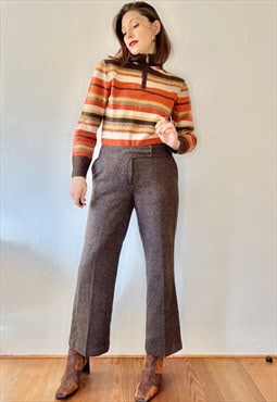 1990's vintage wool blend brown herringbone flare trousers
