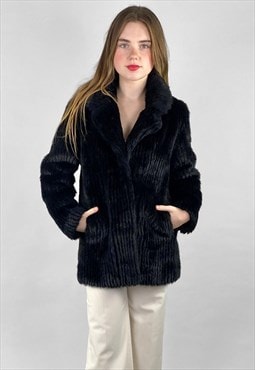 70's Black Faux Fur Mink Simulated Ladies Winter Coat