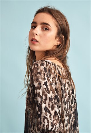 90'S RETRO ANIMAL PRINT SHEER FESTIVAL BLOUSE TOP