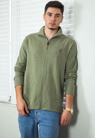 VINTAGE POLO RALPH LAUREN 1/4 ZIP JUMPER LOGO 90S M 19.1