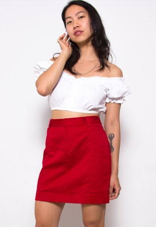 VINTAGE 90S RALPH LAUREN RED MINI SKIRT ID:8045