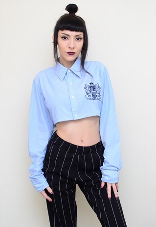 Y2K RETRO BLUE REWORKED CROPPED TOMMY HILFIGER SHIRT