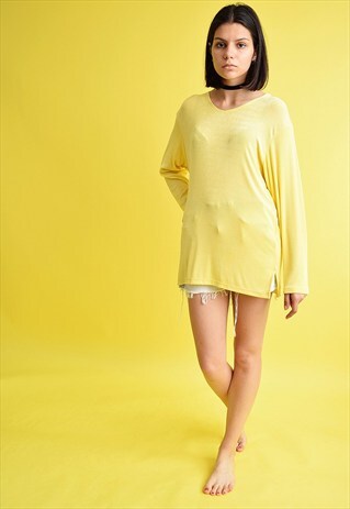 90'S RETRO PASTEL YELLOW GRUNGE OVERSIZED TOP JUMPER