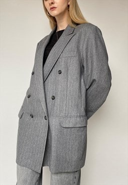 Vintage Grey Pinstripe Wool Blend Blazer Size L