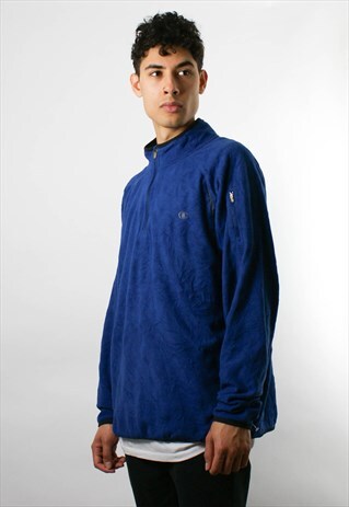 CHAMPION FLEECE SWEATSHIRT SWEATER 1/4 ZIP BLUE