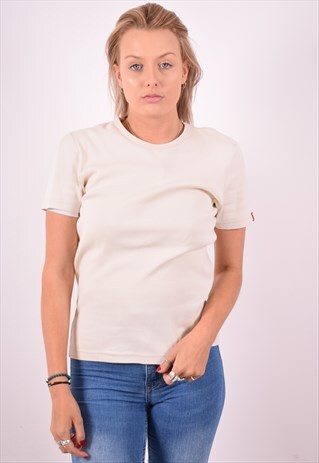 LEVI'S WOMENS VINTAGE T-SHIRT TOP SMALL BEIGE 90S