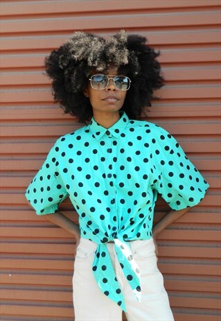 VINTAGE BLUE TEAL POLKA DOT SHIRT