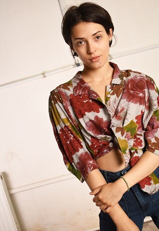 80'S RETRO FLORAL PARIS CHIC FESTIVAL BLOUSE TOP