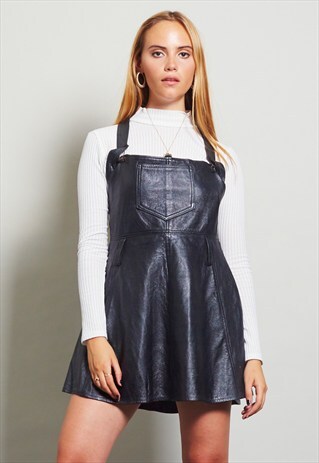 80'S VINTAGE LEATHER PINAFORE DRESS