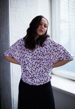 VINTAGE 80'S PATTERNED SHORT SLEEVED BLOUSE